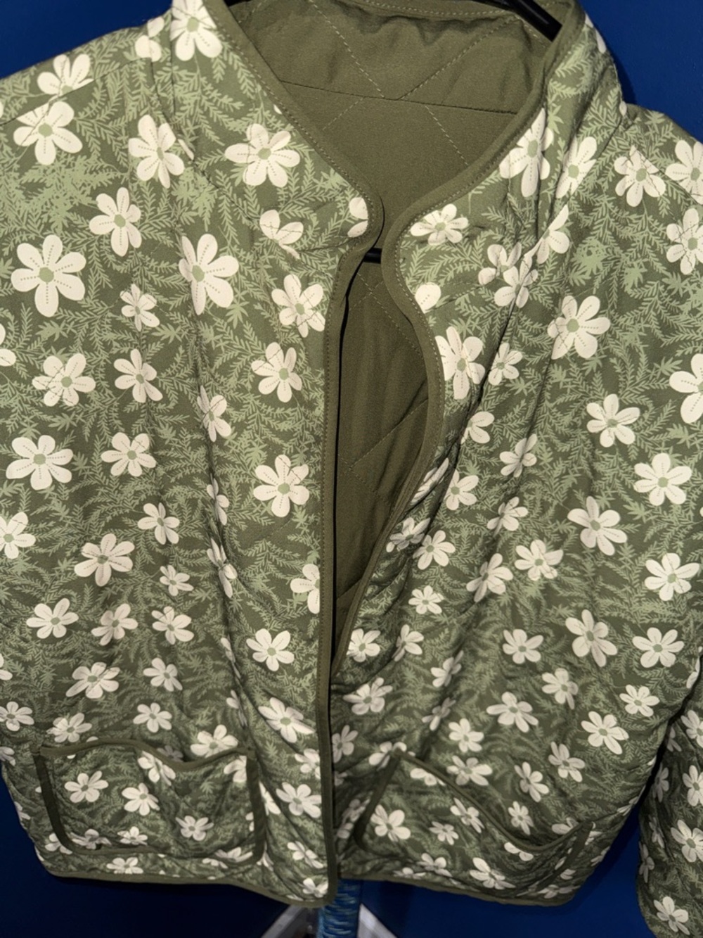 SABRINA LAUREN- NWT Reversible Green Floral Open Front Jacket Size Petite Med - Picture 12 of 14